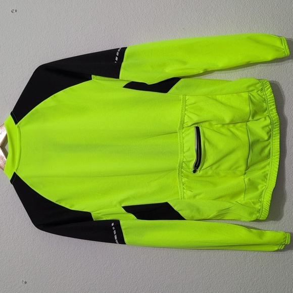 Bergrisar Neon Yellow Men's Cycling Jacket Four Back Pocket Zip Up Medium - Picture 11 of 15